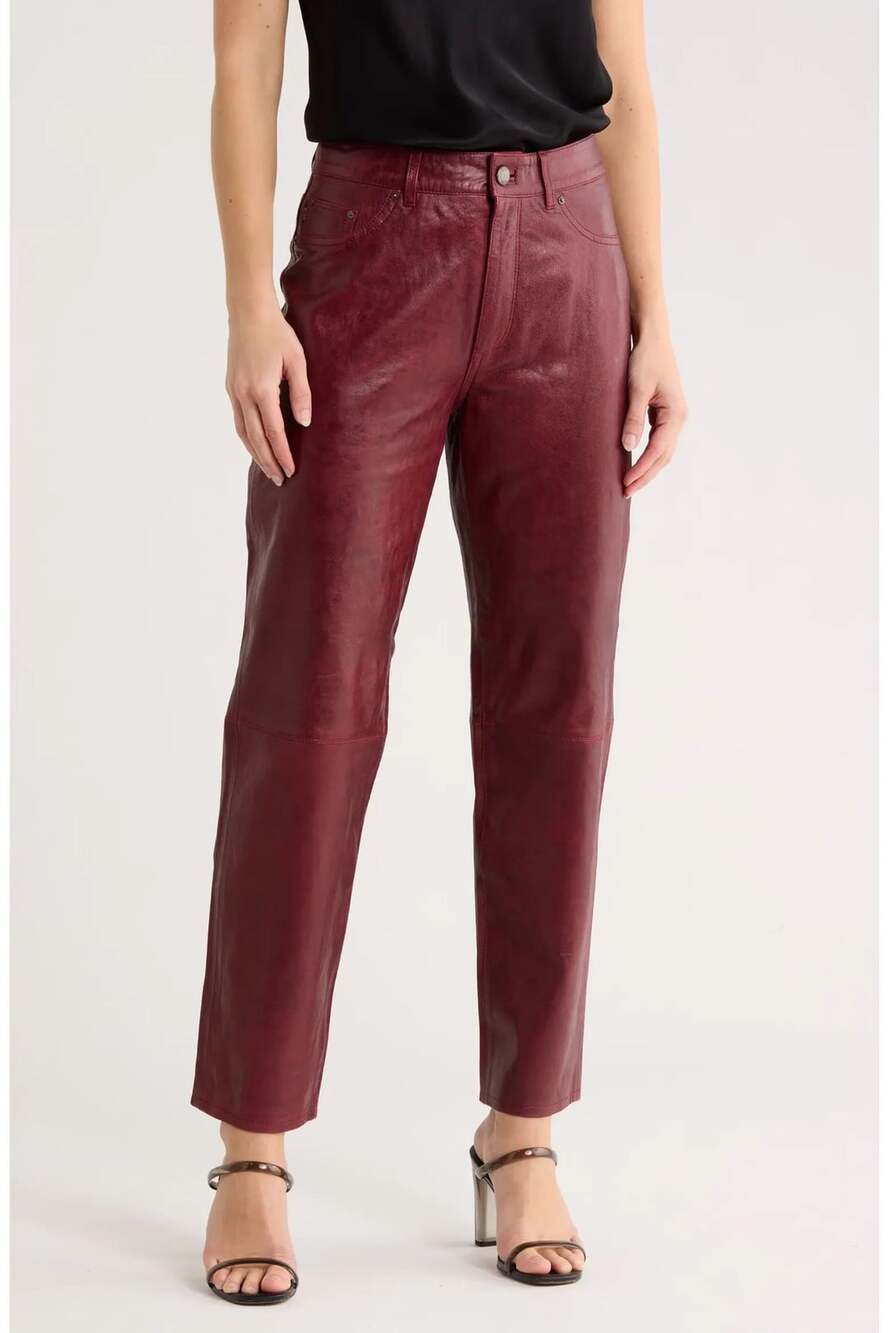 DL1961 Patti High Rise Straight Leather Pants Burgundy Size 23
